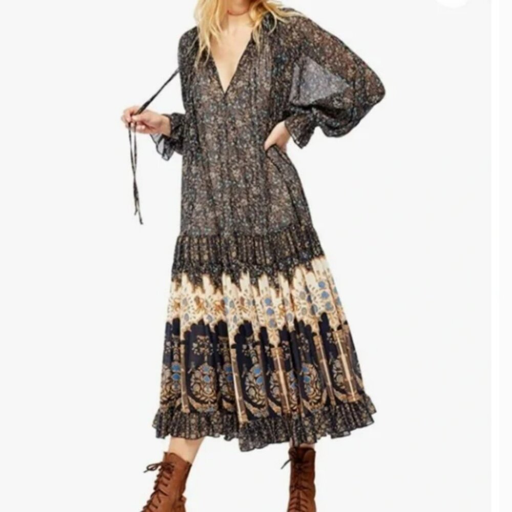 Free People Feeling Groovy Border Print Maxi Dress, Midnight Combo, size L